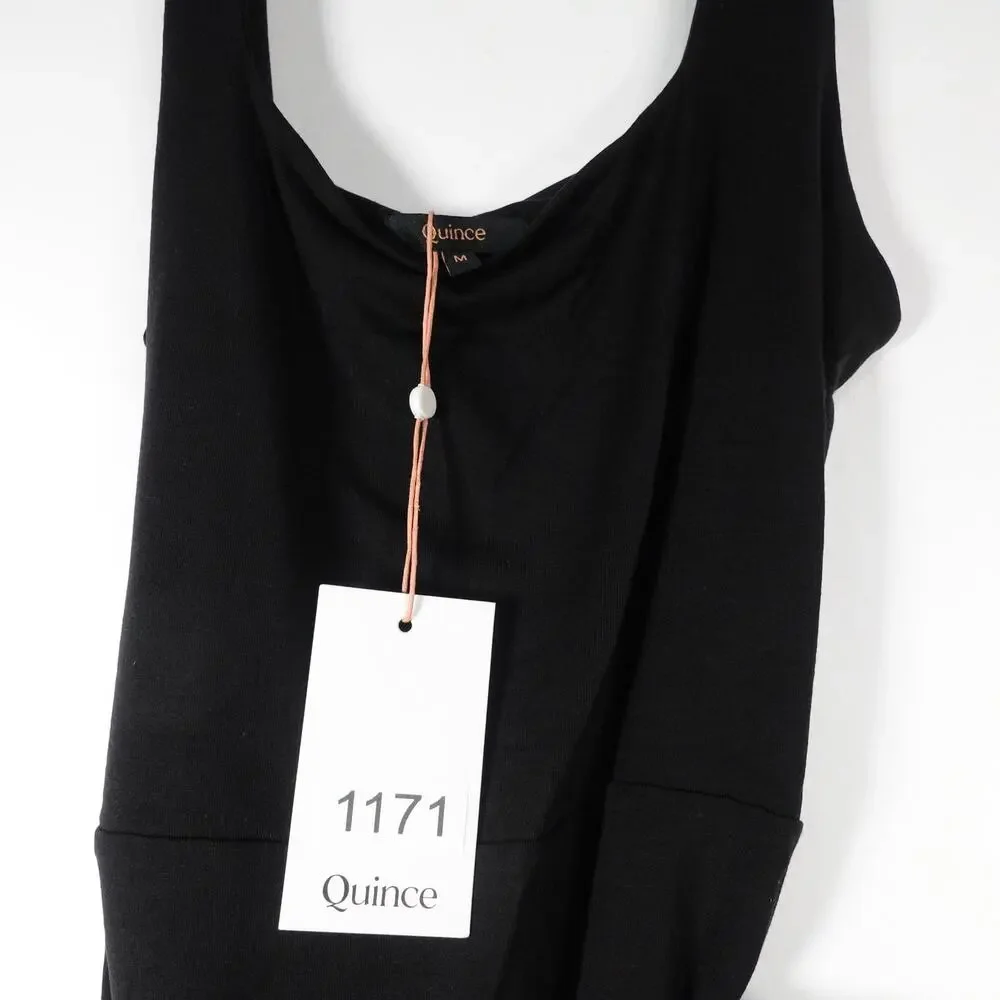 New Quince Black Tencel Jersey Side Tie Dress Midi Wrap Women’s Medium Soft